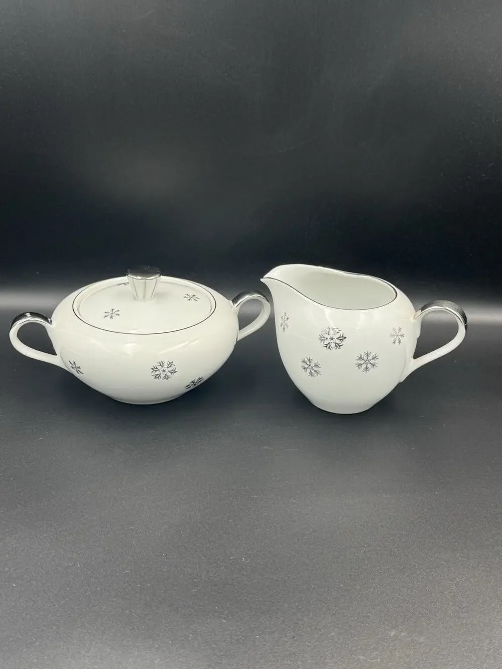 Vintage Seyei Snowy Atomic Snowflake Creamer & Sugar Dish W/Lid - MCM Japan